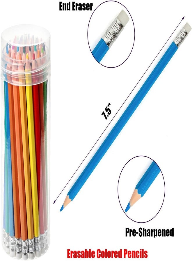 Ouksma Pre-sharpened Colored Pencils with Erasers, Erasable Color Pencils, Drawing Pencil, Art Pencil for School Supplies, Drawing Supplies (36 Colors) - Image 2
